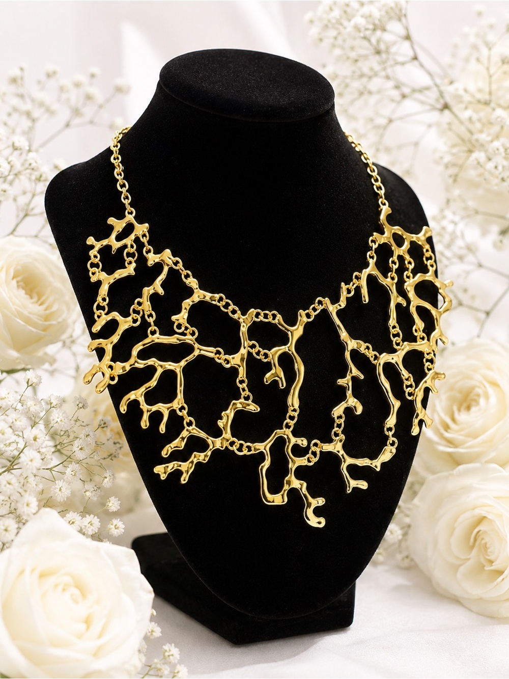 Gold Coral Branch Statement Necklace - Women Jewelry - Picture 2 of 4